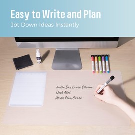 loukin Dry Erase Silicone Desk Mat, 23.6"x13.8" Erasable Desk Pad with Planner, Semi-Transparent Writing Non-Slip Desktop Mat, Heat Resistant & Waterproof Table Protector for Office, Home, School