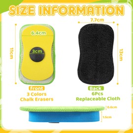 9 Pcs Chalk Eraser Chalk Board Chalkboard Erasers Dust Free for Blackboard Dry Whiteboard Magnetic Reusable for Markers, Classroom, Home and Office (Red,Yellow,Blue)