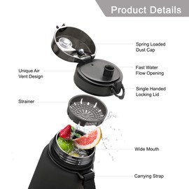 UZSPACE Tritan Water Bottle - 350 ml & 500 ml & 650 ml & 1000 ml - BPA Free - Ideal Sports Bottle - Fast Water Flow - Sports, Water, Bicycle, black, 800ml