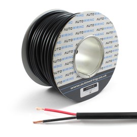 Automotive Round Twin 2 Core Cable 12v 24v Thin Wall Wire (11 AMP Rated 0.5mm²) 10/30/50/100 Metre (30M Roll)