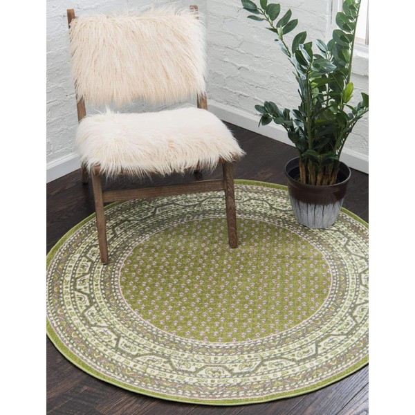 Unique Loom Williamsburg Collection Traditional Border with Dotted Center Area Rug, 5 ft, Green/Beige