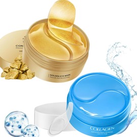 120Pcs Bolsas y Ojeras Parches de Ojo, 60PCS 24K Gold Parches Ojos 60PCS Colágeno Mascarillas Ojos, Tratamiento Antiarrugas, Secos y Líneas Finas,... 