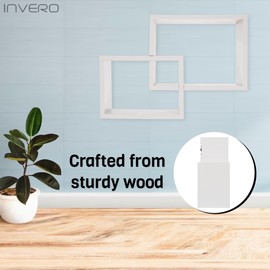 Invero Set of 2 Wooden Square Interlocking Floating Shelves - Wall Mounted Shelf for Decorations - Ideal for Living Room, Hall Ways, Bedrooms and more - White