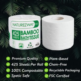 Naturezway Pro Bath Tissue (80 Pack) 2 PLY - 425 Sheets Per Roll - Septic Safe - Chem Free