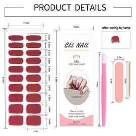 WOKOTO Semi Cured Gel Nail Strips, Laser Glitter Red Nail Art Wrap Gel Polish Stickers Full Wraps for Women, Easy to Apply&Remove, with Nail File & Wood Stick (UV/Led Lamp Required)