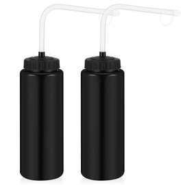 Domensi 2 Pack 1 Liter Sports Water Bottle W/Long Straw Hockey Lacrosse Water Bottle with Straw BPA Free Easy Squeeze Plastic Use W/Sport Helmet in Football Baseball Gym Yoga(Black)