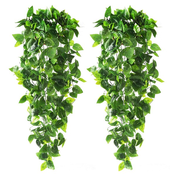 CEWOR 2pcs Artificial Hanging Plants 3.6ft Fake Ivy Vine Fake Ivy Leaves for Wedding Wall House Room Patio Indoor Outdoor Home Shelf Office Decor (No Baskets)