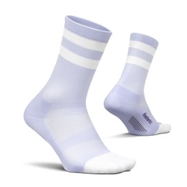 Feetures Elite Light Cushion Mini Crew Sock - Sport Sock with Targeted Compression - Large, Lilac High Top Stripe (1 Pair)