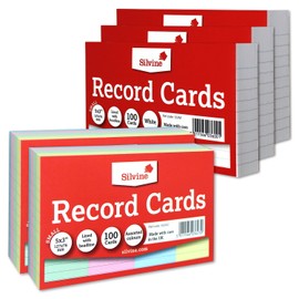 Silvine Record Cards 5x3” Coloured and White Lined with Headline Bulk Mixed Pack of 500 | 2 x 100 Coloured and 3 x 100 White – Size Small 127 x 76mm EAP-53CWL-500