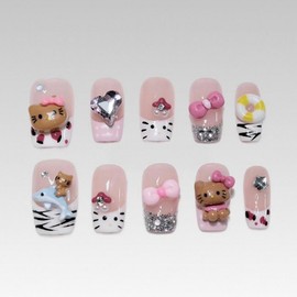 Handmade Press On Nails French Leopard Medium Square Fake Nails 10Pcs(M)