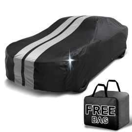 iCarCover Custom Car Cover for Ford Maverick (1969-1977) Waterproof All Weather Rain Snow UV Sun Protector Full Exterior Indoor Outdoor Car Cover (Stripe - Black/Gray)