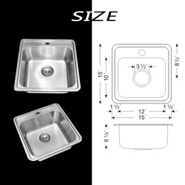 WellsSinkware 22 Guage Stainless Steel Rectangular Single Bowl Topmount Kitchen Bar Sink Package CMT1515-6-1-Stainless Steel Kitchen Sink With AccessoriesGreat RV,Home office