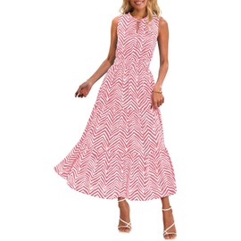 PRETTYGARDEN Womens Summer Dresses 2025 Sleeveless Drawstring V Neck Maxi Dress Flowy Casual Long Dresses with Pockets (Pink, Large)