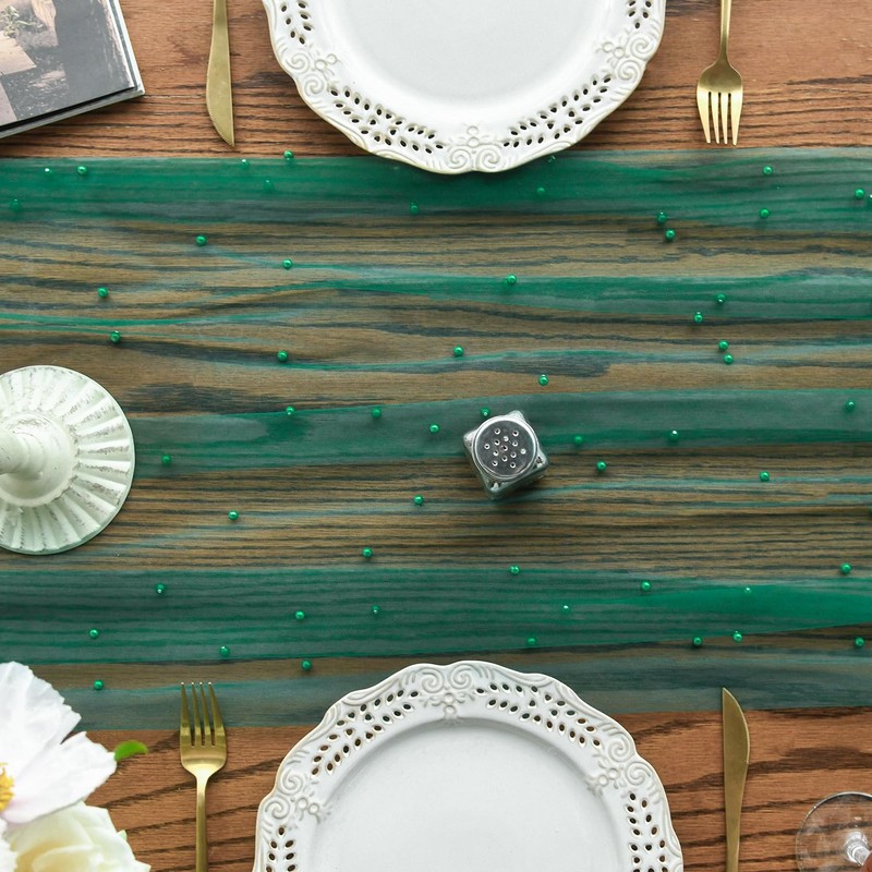 Artoid Mode Pearl Dark Green Gauze Table Runner 120 Inch