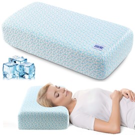 Polyaround Cooling Cube Pillow for Side Sleepers, 40D High-Density Memory Foam Support Head Crevical Square Pillow for Neck and Shoulder Pain, 24 ”x12 x5”, Blue