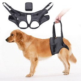 AOMDEXS Arnés de Elevación para Perro, Arnés para Patas Traseras Perro, Ajustable, con Dual Cierre Mágico y Removable Asa, Ideal para Ayudar a los Perros Mayores o Discapacitados a Caminar(Gris-L)