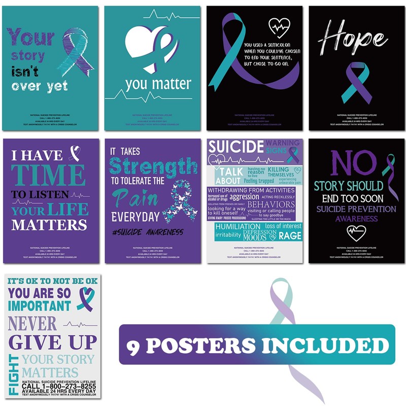 Sayglossy 9 Pcs Suicide Awareness Posters 17 x 22 Inch