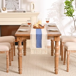 Aisybaklyn Table Runner Light Blue Fall Wedding Decoration Vintage Table Runner Crochet Lace with Tassels Table Runner Elegant Table Runner for Holiday Party Wedding Birthday Kitchen Table Decoration