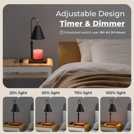 Adjustable Candle Warmer Lamp with Timer, Height and Brightness Control, Compatible with Most Candles, Dimmable Lamp Candle Warmer with 2 Bulbs, Scented Candle Warmer, Black