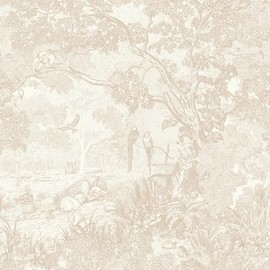 Ismoon Vintage Wallpaper Peel and Stick Beige Neutral Wallpaper 17.3in x6.56ft Forest Animals Contact Paper for Bedroom Thicken Waterproof Self-Adhesive Wall Paper Removable Renter Friendly Vinyl