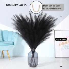 Ureymx 38'' 9 Pcs Faux Pampas Grass Tall Decor Large Artificial Pampas Grass Fluffy for Floor Vase Fillers pompous Grass Boho Home Wedding Farmhouse Flower Arrangement Decoration (Black)