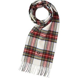 Fred Perry Mens Womens Unisex Dress Stewart Tartan Wool Stripe Scarf in Snow White Ecru Cream