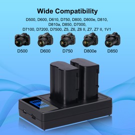 Eeyrnduy EN-EL15 2-Pack Batteries and Charger Set for Nikon Z6 z6ii Z7 z7ii Z8 D750 D850 D7000 D7500 D7100 D7200 D500 D600 D610 D800 D810 D850 Camera 2200mAh