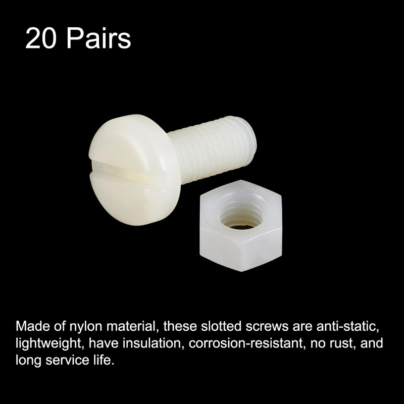sourcing map 20 Pairs Nylon Screw Nut Assortment, M8x20mm Slotted