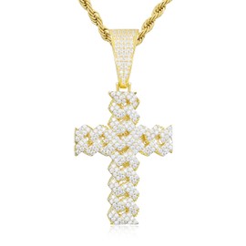 Ucciyo Gold Moissanite Cross Necklace for Men Iced Out Moissanite Cross Pendant 925 Sterling Silver Cross Chain Necklace 2.7 Carat D Color VVS1 Christian Pendant
