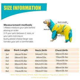 Kryrinl Dog Raincoat with Hood, Waterproof Dog Jacket，Reflective Dog Rain Coat Lightweight Jacket with Leash Hole，Pet Rain Clothes with Poncho Hood， for Medium and Lager Dogs，Yellow and Blue, 7XL