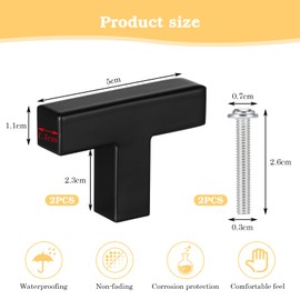 Mynoozi 2Pcs Square Cabinet Knobs,T-Shaped Cabinet Pulls,Stainless Steel Square Single Hole Handle(Black)