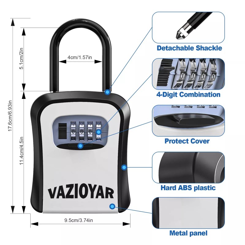 Vazioyar Key Lock Box for Outside Portable Waterproof Wall Mounted