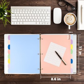 HABGP 96Pcs/12 Set 3 Ring Binder Dividers with Tabs, 8 Color Tab Divders for 3 Ring Binder, Plastic Pastel Page Folder Dividers Sheet Protectors, Three Ring Binder Index Dividers for Notebook