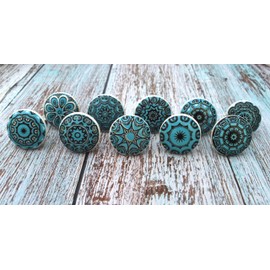 ARTISNO Green Ceramic Knobs Kitchen Cabinet Drawer Knobs Hardware Knobs Handmade Knobs Cabinet Knobs Ceramic Door Knobs. Set of 10