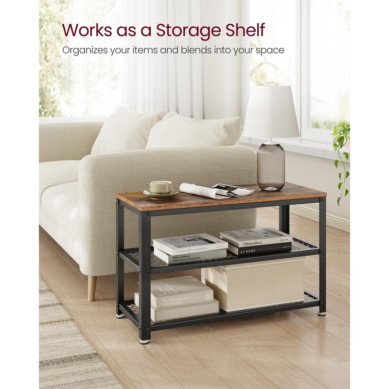 VASAGLE 3-Tier Shoe Rack, Shelf Storage Bench with Metal Mesh
