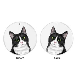 WIRESTER Adornos colgantes para árbol de Navidad, fiestas, coche, hogar, decoración de oficina, grande, acrílico de 3 pulgadas, listo para colgar, lindo gato de esmoquin blanco y negro