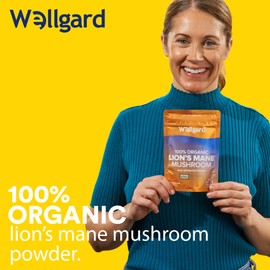 Wellgard Organic Lion's Mane Mushroom Powder 90 Grams - Mushroom Supplement, Dual Extract, Easy to Use, Certified Organic