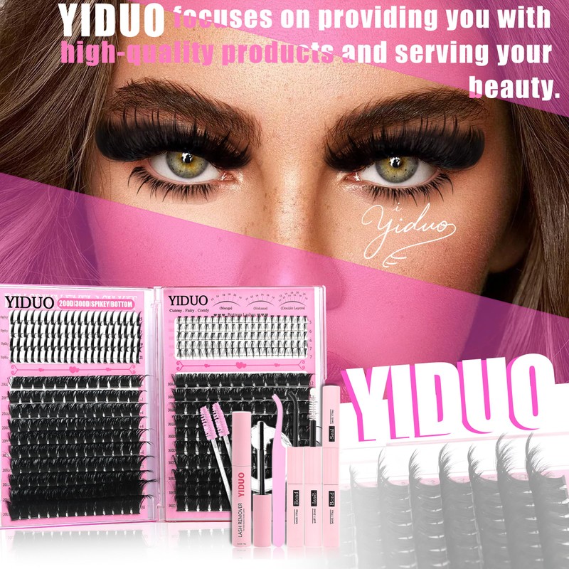 YIDUO Lashes Clusters Kit 200D+300D+Spikes+Bottom Cluster Lash Extensions Kit with