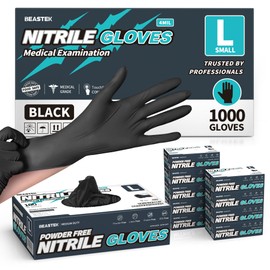 Beastek Black Nitrile Exam Gloves, 4 mil Powder-Free House Cleaning Food Safe Disposable Medical Glove, 1000 Pcs (Large)