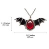 Gothic Black Bat Wings and Blood Red Stone Pewter Pendant