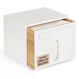 Disposable Face Towel XL Storaged with Luxe Bamboo Box, Face Towelettes Disposable 50 Count, Facial Towel Makeup Remover Cloth and Facial Wash Dry Wipes