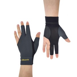 TUKEVA Pack of 2 3 Finger Snooker Gloves, Non-Slip Pool Gloves, Billiard Snooker Cue Gloves, Breathable Billiard Gloves for Snooker, Cue and Sports, Fits Left (Grey)