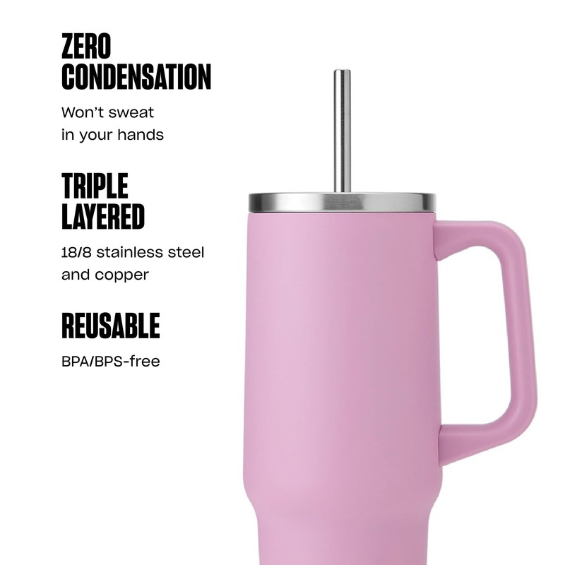 S'well Tumbler XL, Reusable Drink Cup with Straw, Three-Layer Stainless