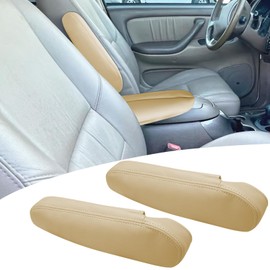 VKGUG 2PCS Car Front Seat Armrest Cover Compatible with Toyota Sequoia Tundra 2001-2007 Leather Left and Right Seat Arm Rest Cover Beige (Only Leather Part)
