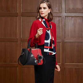 NICOLE & DORIS Handbags Women's Fashionable Women's Handbags Women's Shoulder Bags with Floral Pattern Splice Colour, Wine B, Stylish