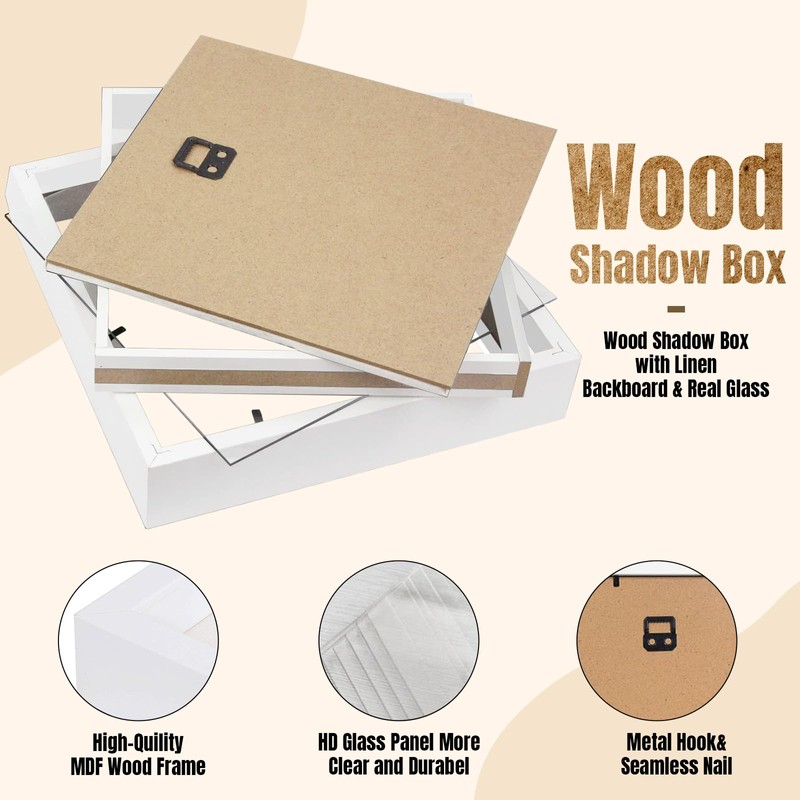 QDSSDECO 10"x10" Shadow Boxes Display Cases with Soft Linen Back