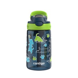 Contigo Kids Aubrey Water Bottle with Straw and Leak-Proof Lid, BPA-Free Plastic, Dishwasher Safe, Lime with Dogs, 14 oz (414 mL)