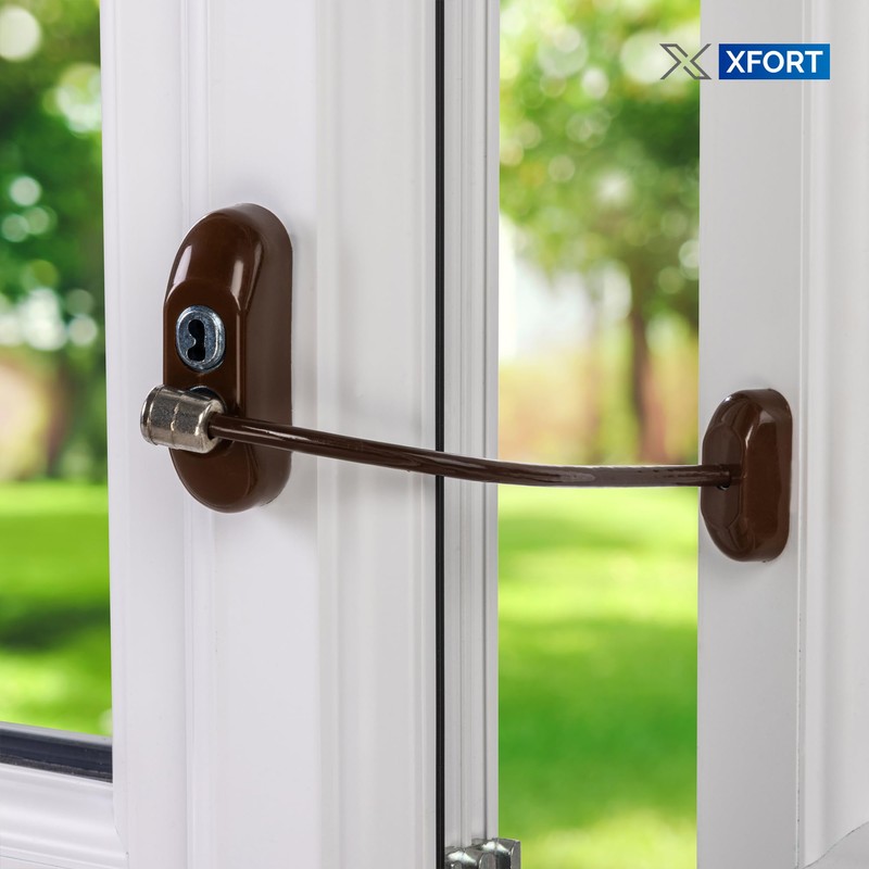XFORT Viper Key Locking Cable Window Restrictor in Brown, Durable