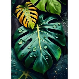 EOBROMD Diamond Painting Adult Monstera Deliciosa, 5D Diamond Painting Pictures, Adult Plant, DIY Diamond Painting Pictures, Diamond Painting Set for Wall Decoration, 30 x 40 cm