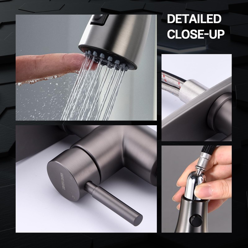 WEWE Black Stainless Kitchen Faucet with Pull Down Sprayer, Single